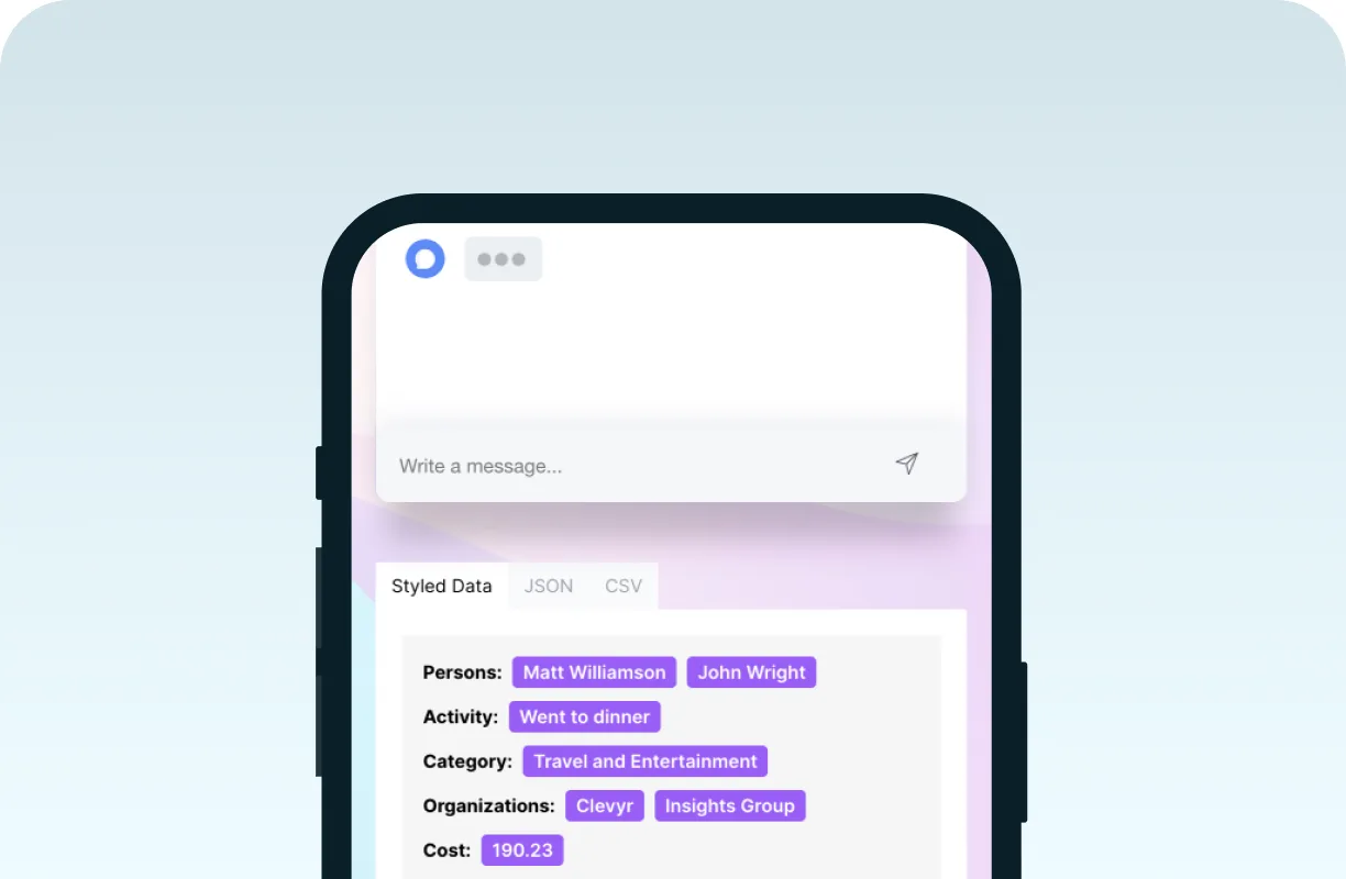 The AOV record on a phone, filled in with the people, activity, category and cost from a conversation