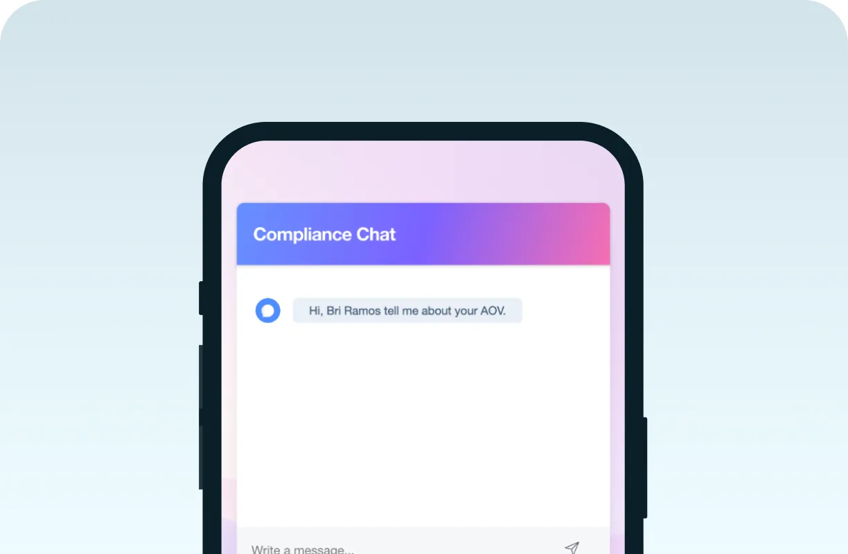 The AOV compliance chat on a phone, greeting the employee