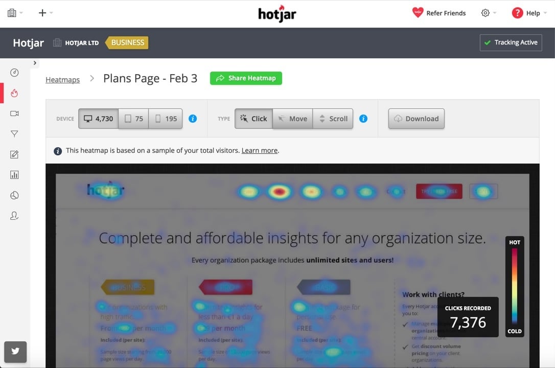 Hotjar is a new and easy way to truly understand your web and mobile site visitors. With more people reluctant to share information, Hotjar gives you the tools to understand them without asking them to fill out a form.